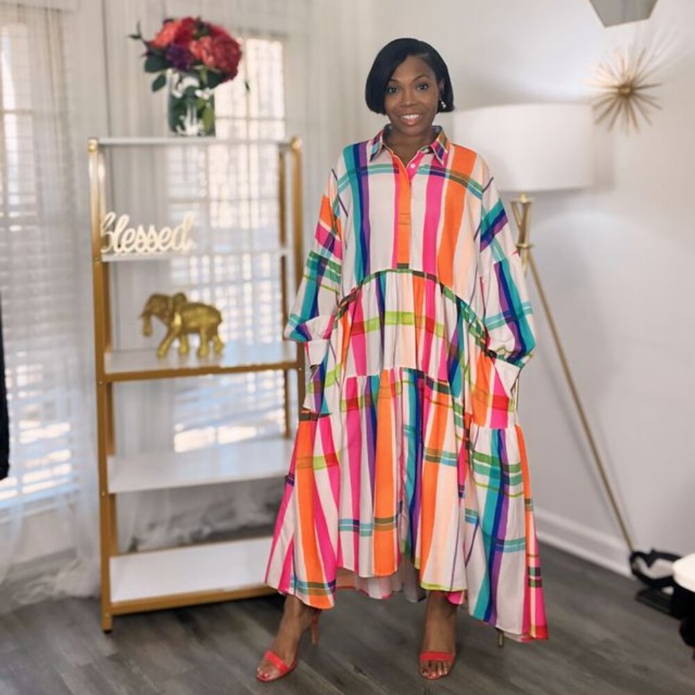 Multi Color Striped Shirt Dress